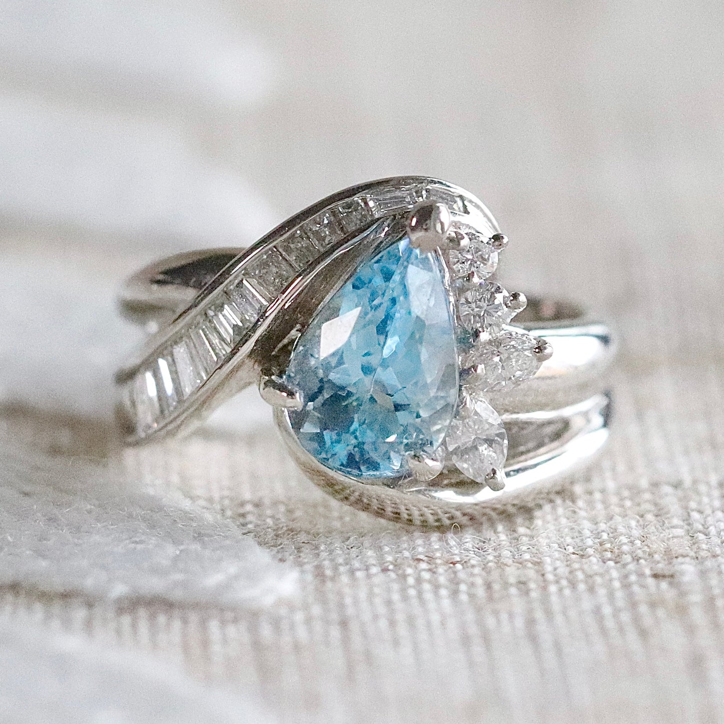 Estate Aquamarine and diamond ring in platinum *onyx deal*