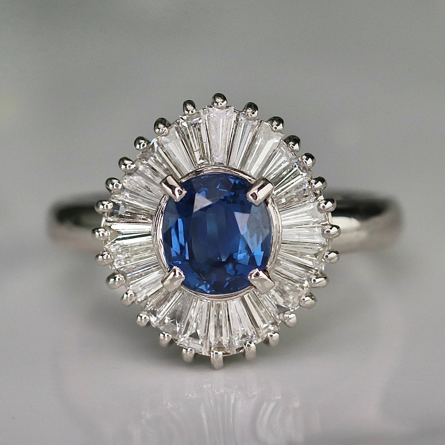 Estate Sapphire and diamond ballerina style ring in platinum