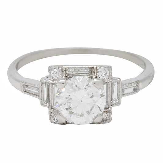 Art Deco 1.77 CTW Old European Diamond Platinum Square Cluster Vintage Engagement Ring