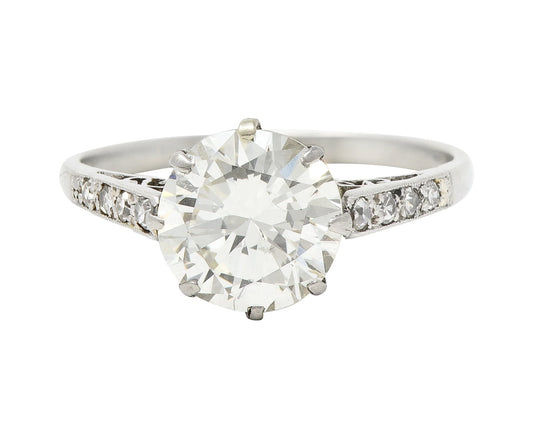 Art Deco 2.05 CTW Old European Cut Diamond Platinum Scrolling Crown Vintage Engagement Ring