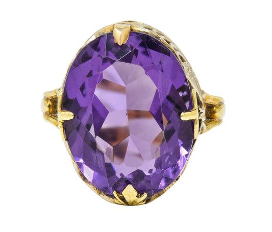 Art Nouveau Amethyst 14 Karat Two-Tone Gold Butterfly Statement Ring