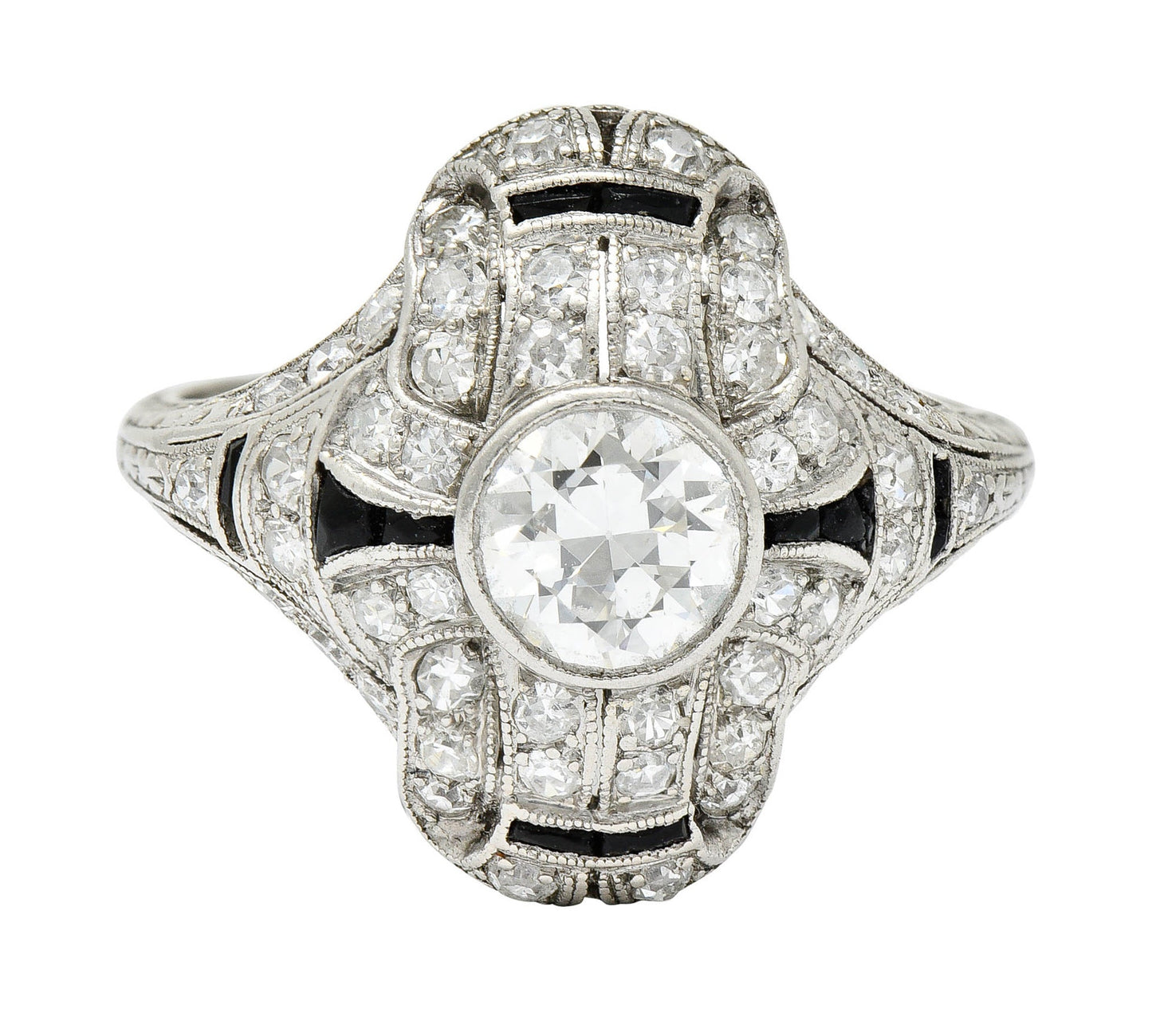 Art Deco 1.80 CTW Diamond Onyx Platinum Dinner Ring Circa 1930