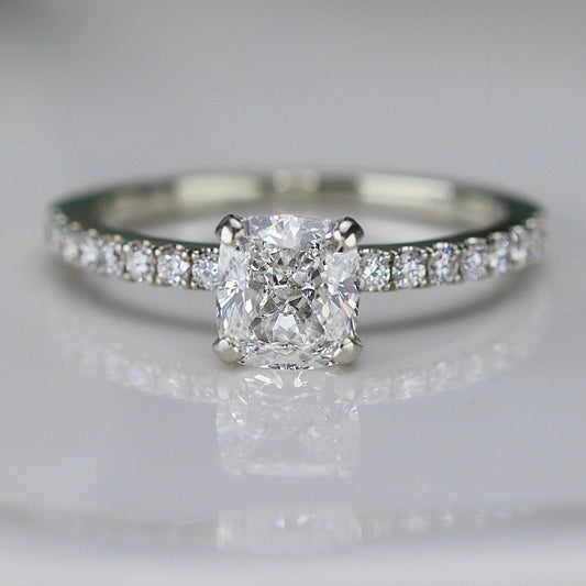 Estate Earth minded GIA 1.02ct cushion cut diamond E/VVS1 in 18k white gold