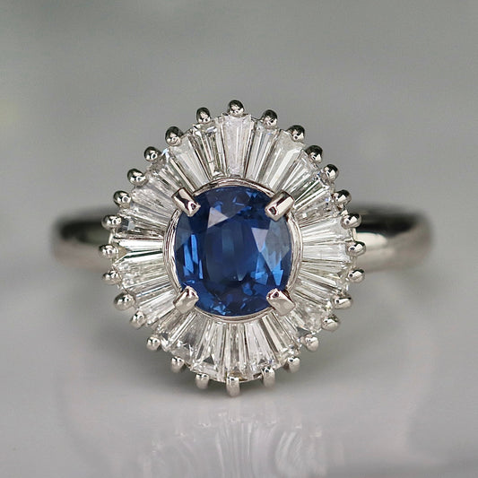 Estate Sapphire and diamond ballerina style ring in platinum