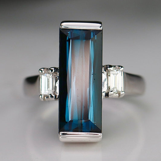 Estate indicolite tourmaline and diamond ring in platinum