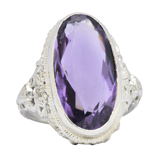 Art Nouveau 6.75 CTW Amethyst 18 Karat White Gold Ring